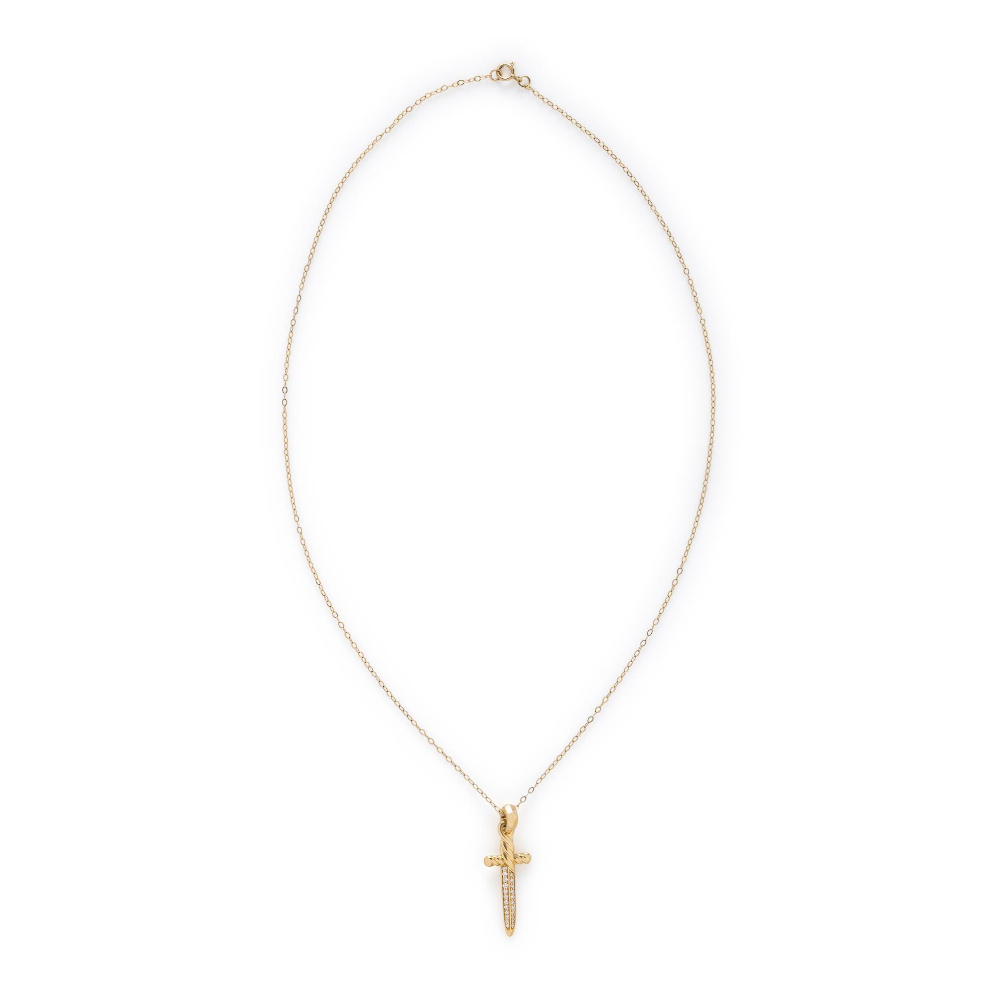 DAVID YURMAN, YELLOW GOLD AND DIAMOND SWORD PENDANT WITH GOLD-FILLED CHAIN