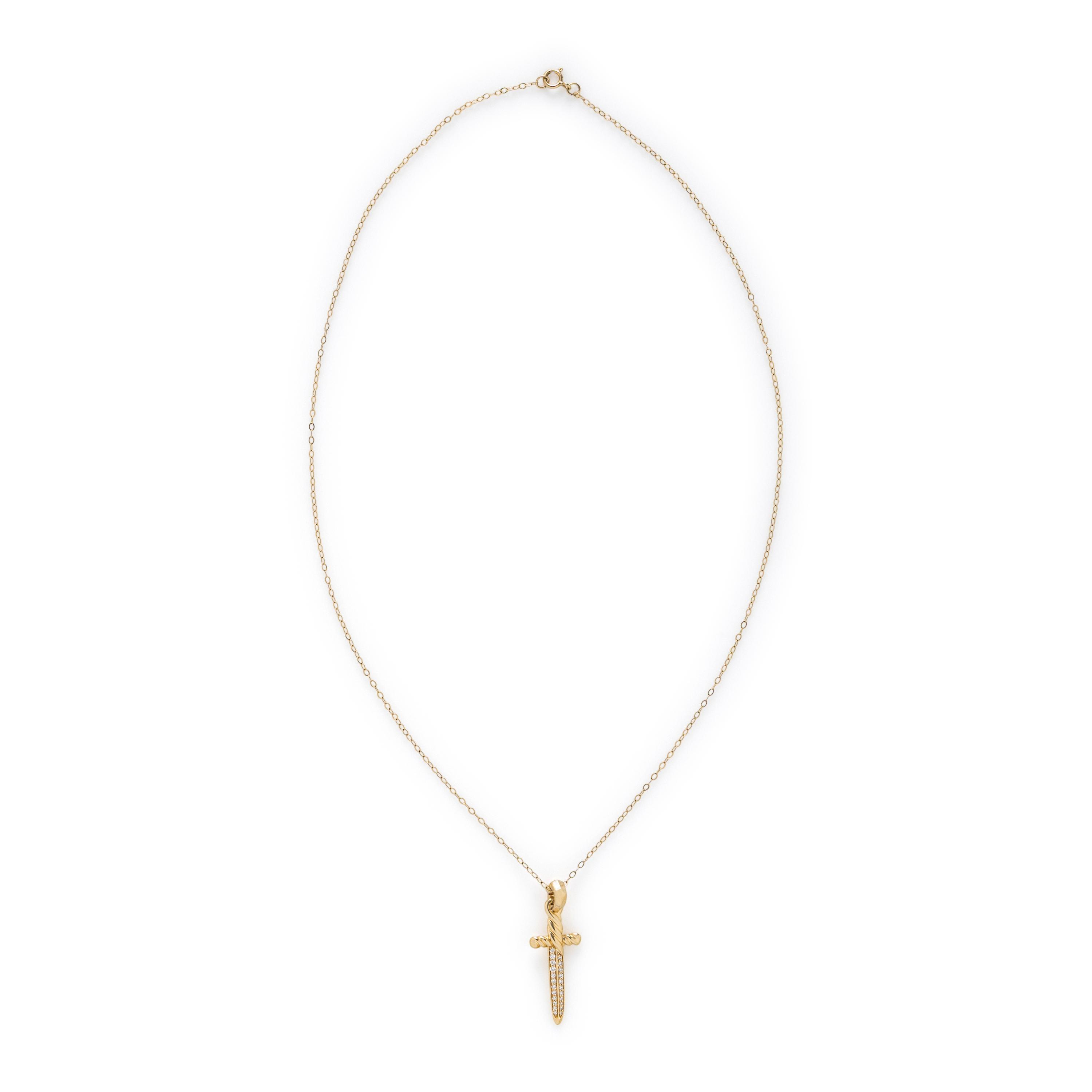 DAVID YURMAN, YELLOW GOLD AND DIAMOND SWORD PENDANT WITH GOLD-FILLED CHAIN