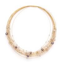 YELLOW GOLD AND CULTURED PEARL MULTISTRAND TORQUE NECKLACE