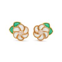 VAN CLEEF & ARPELS, HARDSTONE AND DIAMOND FLOWER EARCLIPS