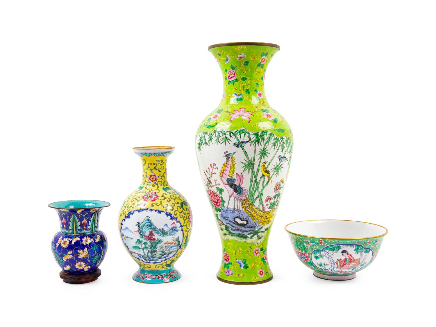 Four Chinese Canton Enamel on Copper Articles