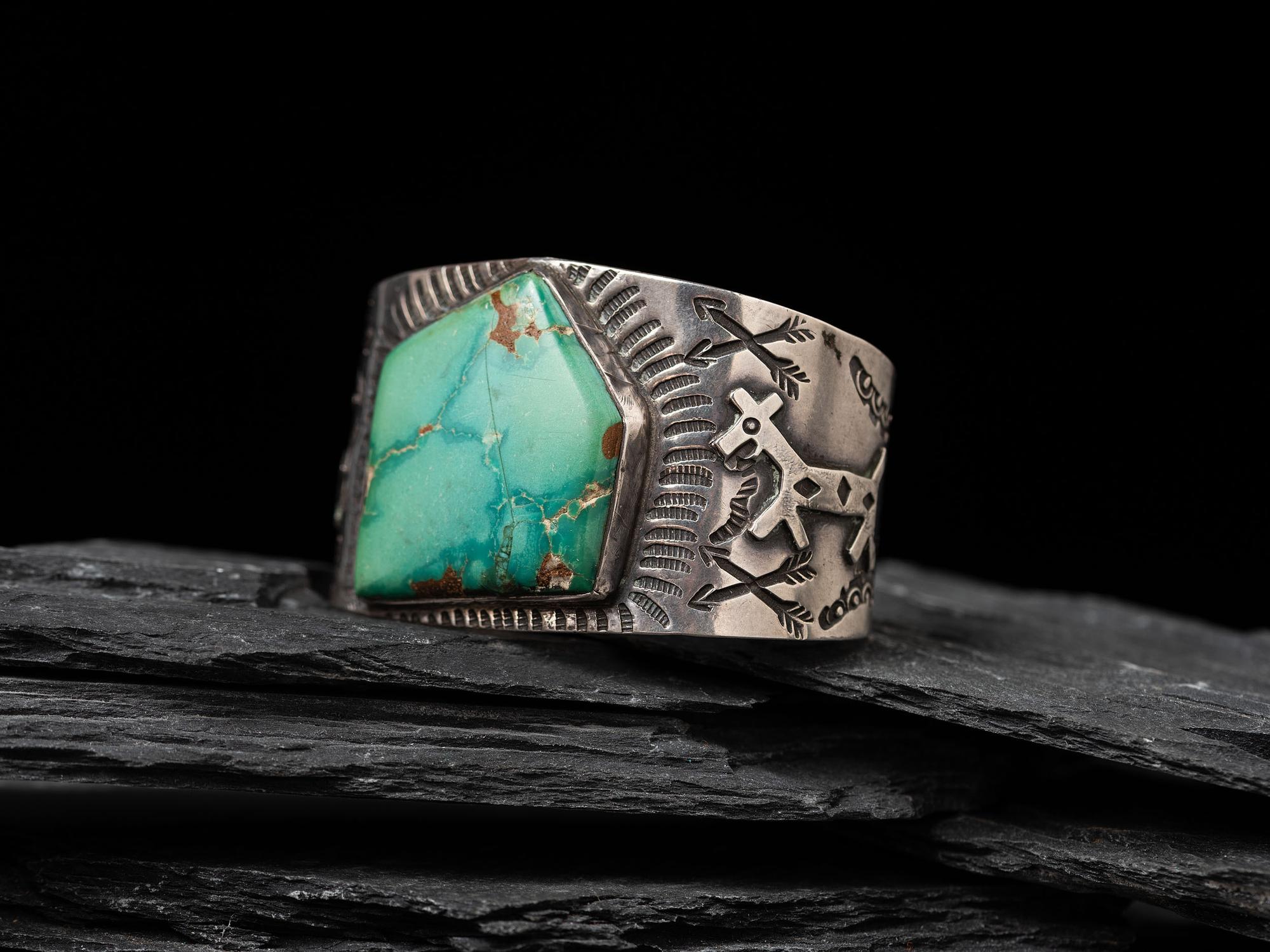 Wide Navajo Fred Harvey Era Cuff Bracelet, with Turquoise