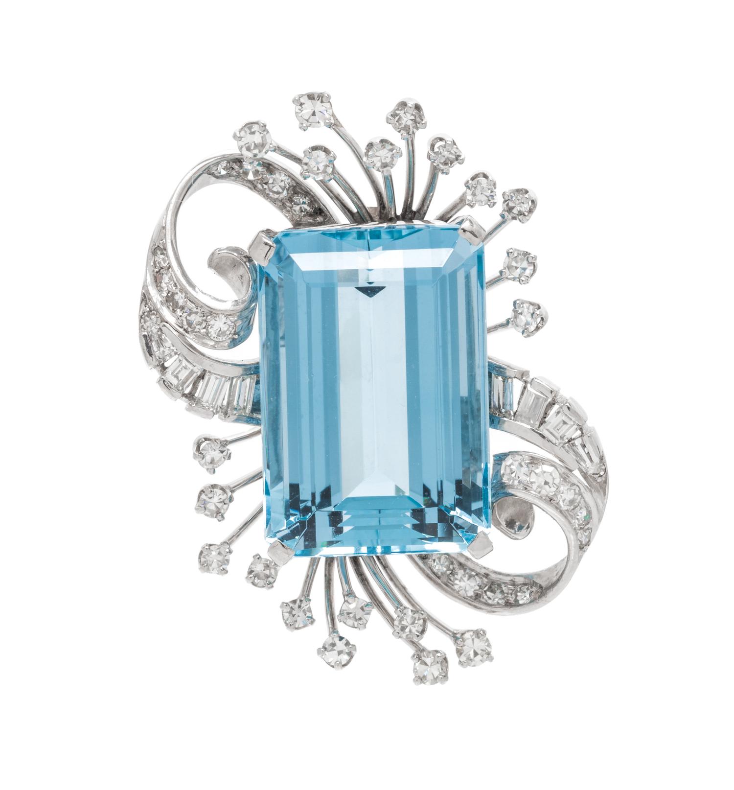 A Platinum, White Gold, Aquamarine and Diamond Brooch, Trabert-Hoeffer & Mauboussin,