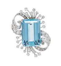 A Platinum, White Gold, Aquamarine and Diamond Brooch, Trabert-Hoeffer & Mauboussin,