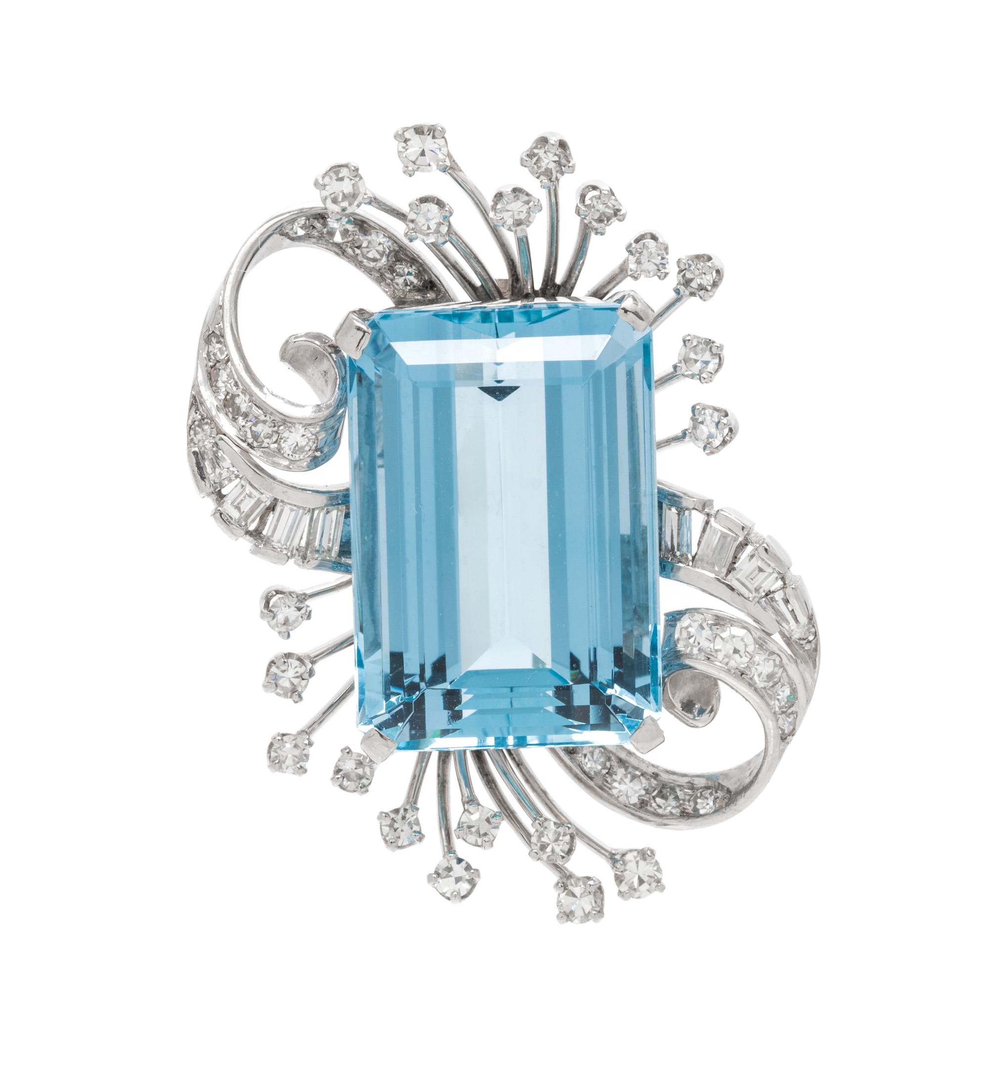 A Platinum, White Gold, Aquamarine and Diamond Brooch, Trabert-Hoeffer & Mauboussin,