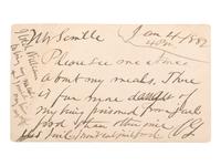 [GARFIELD, James A. (1831-1881)]. GUITEAU, Charles (1841-1882). Autograph postcard signed ("CG") to his attorney, George Scoville. [Washington, DC], 4 January 1882, 4 pm. Toned, light creasing.