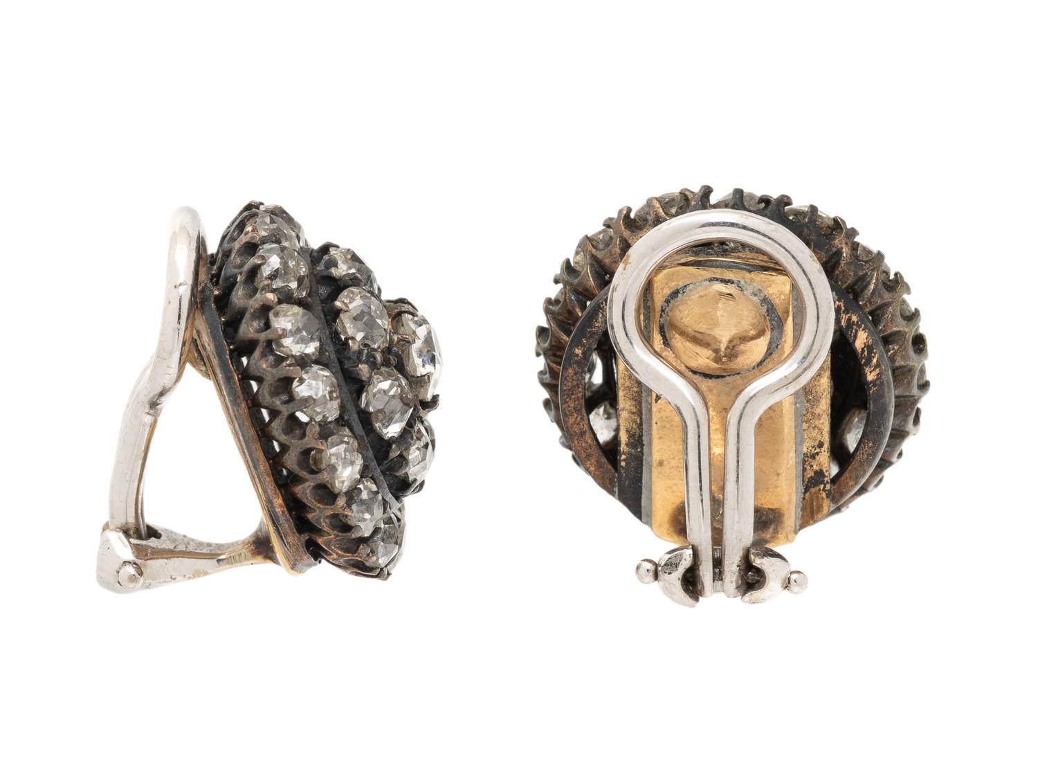 ANTIQUE, DIAMOND, SILVER, AND YELLOW GOLD EARRINGS