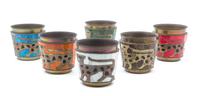 A Group of Enameled and Tile-Inset Brass Cups Height 3 1/3 inches. — SALVADOR HECHO