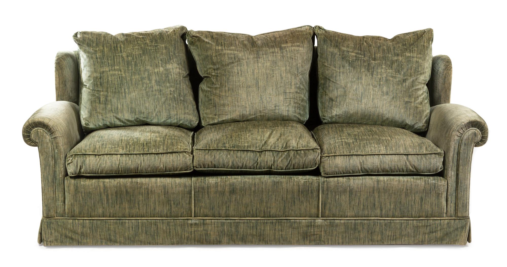 A Custom Rubelli Silk Velvet-Upholstered Three-Seat Sofa Height 33 x width 83 x depth 33 inches. — 20TH CENTURY