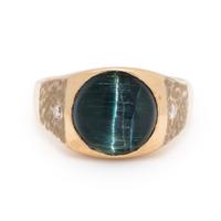 Cat's Eye Indicolite Tourmaline and Diamond Ring