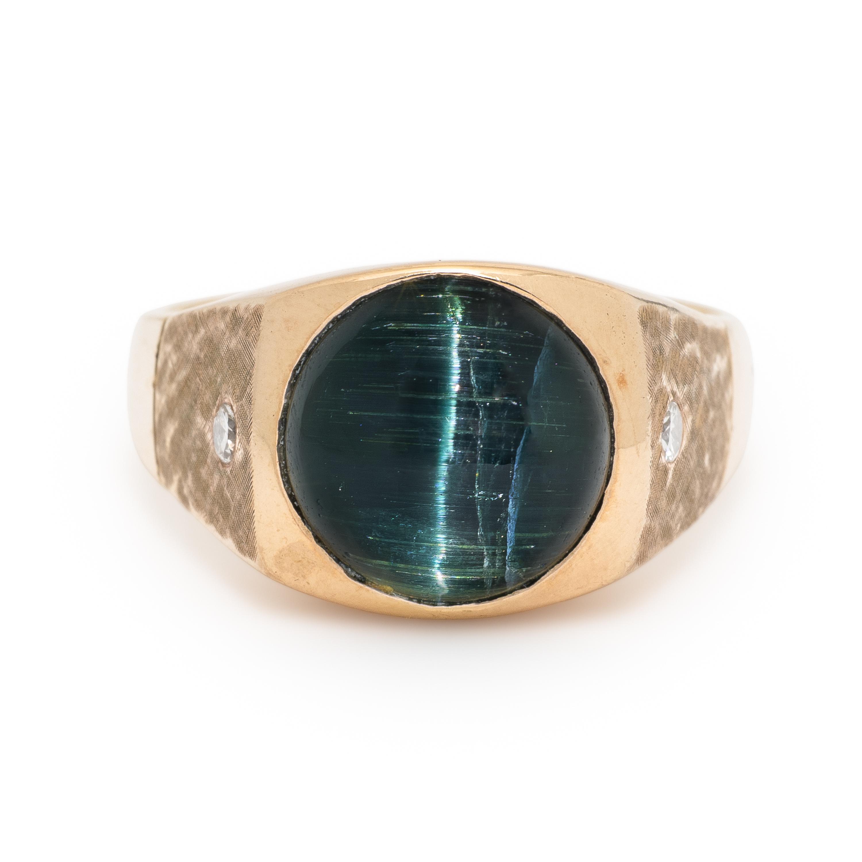 Cat's Eye Indicolite Tourmaline and Diamond Ring