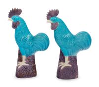 A Pair of Chinese Export Turquoise Glazed Roosters