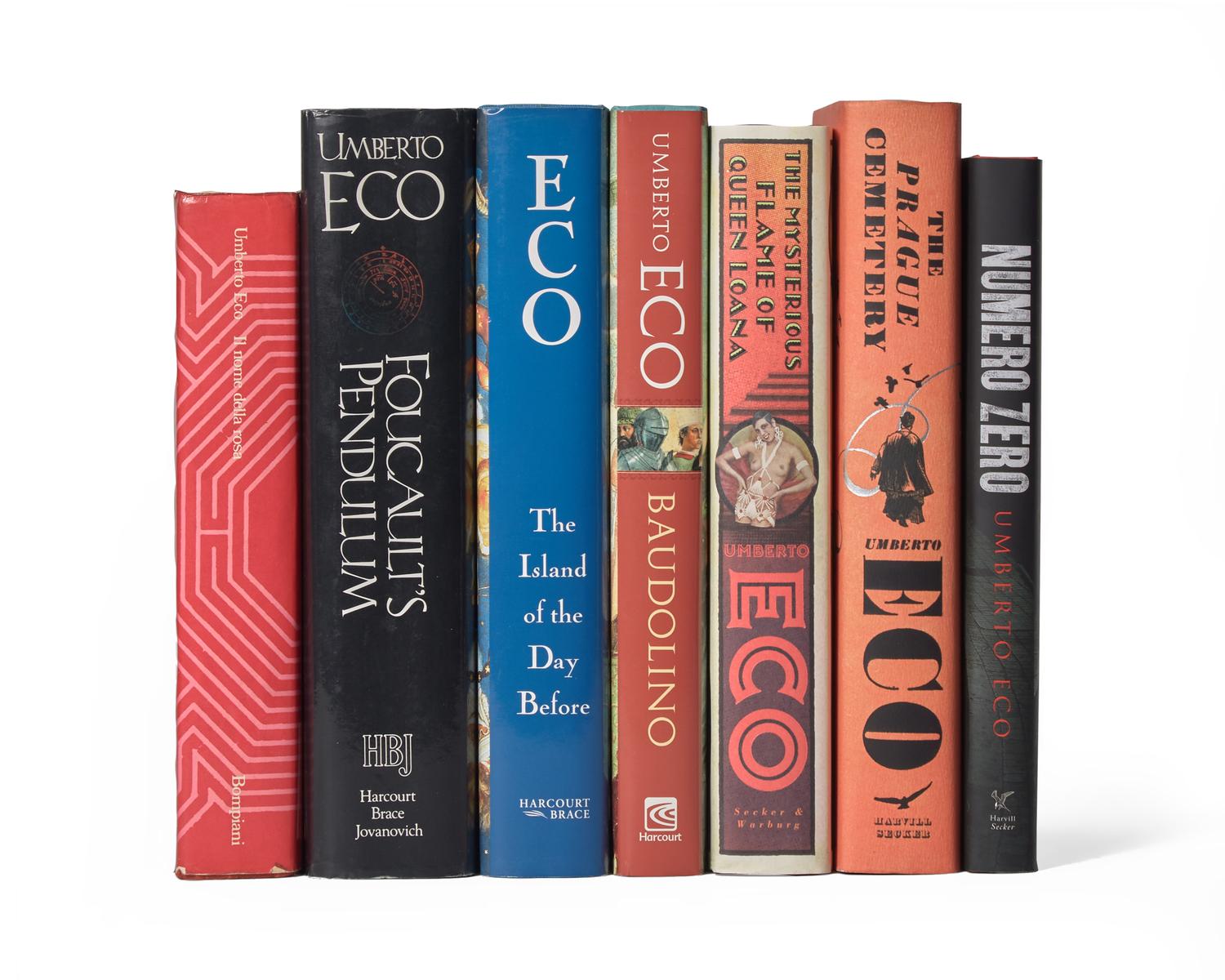 ECO, Umberto (1932-2016). A group of 7 FIRST EDITIONS, MANY SIGNED, comprising: