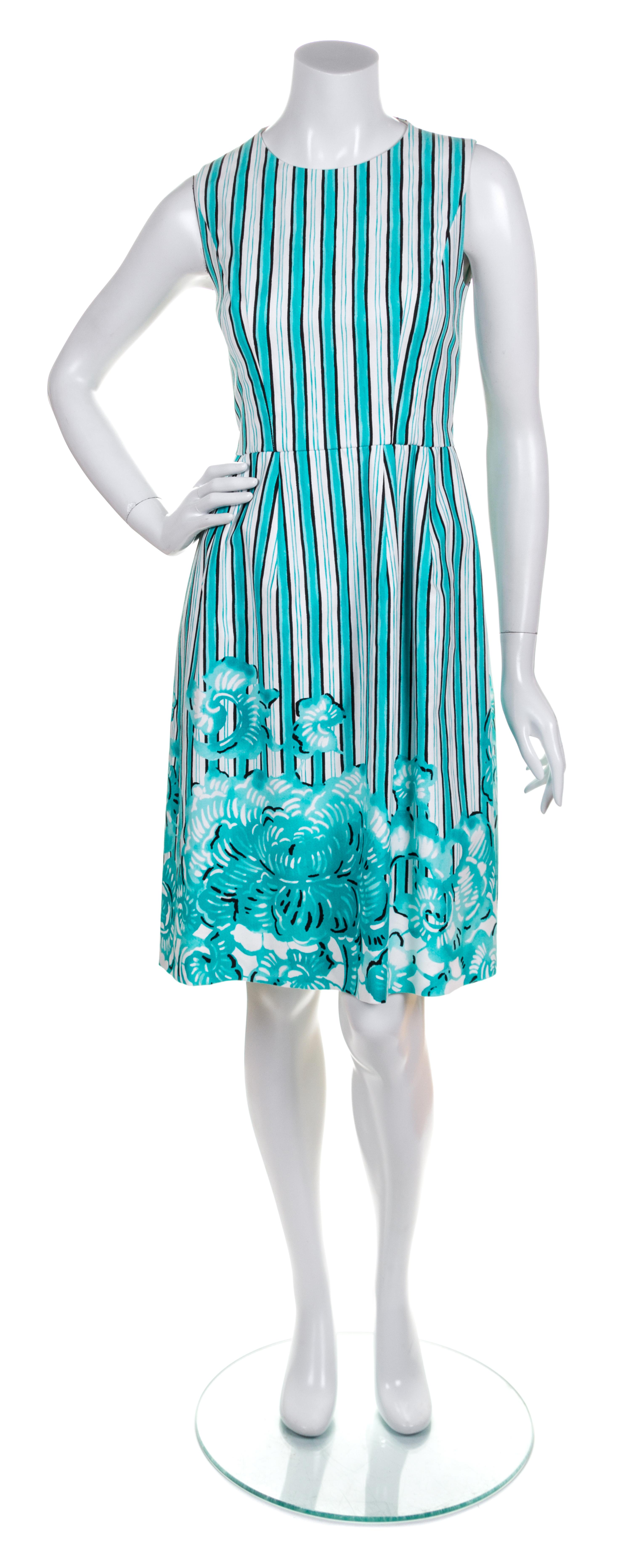 An Oscar de la Renta Blue and White Cotton Striped Dress, Size: 6.