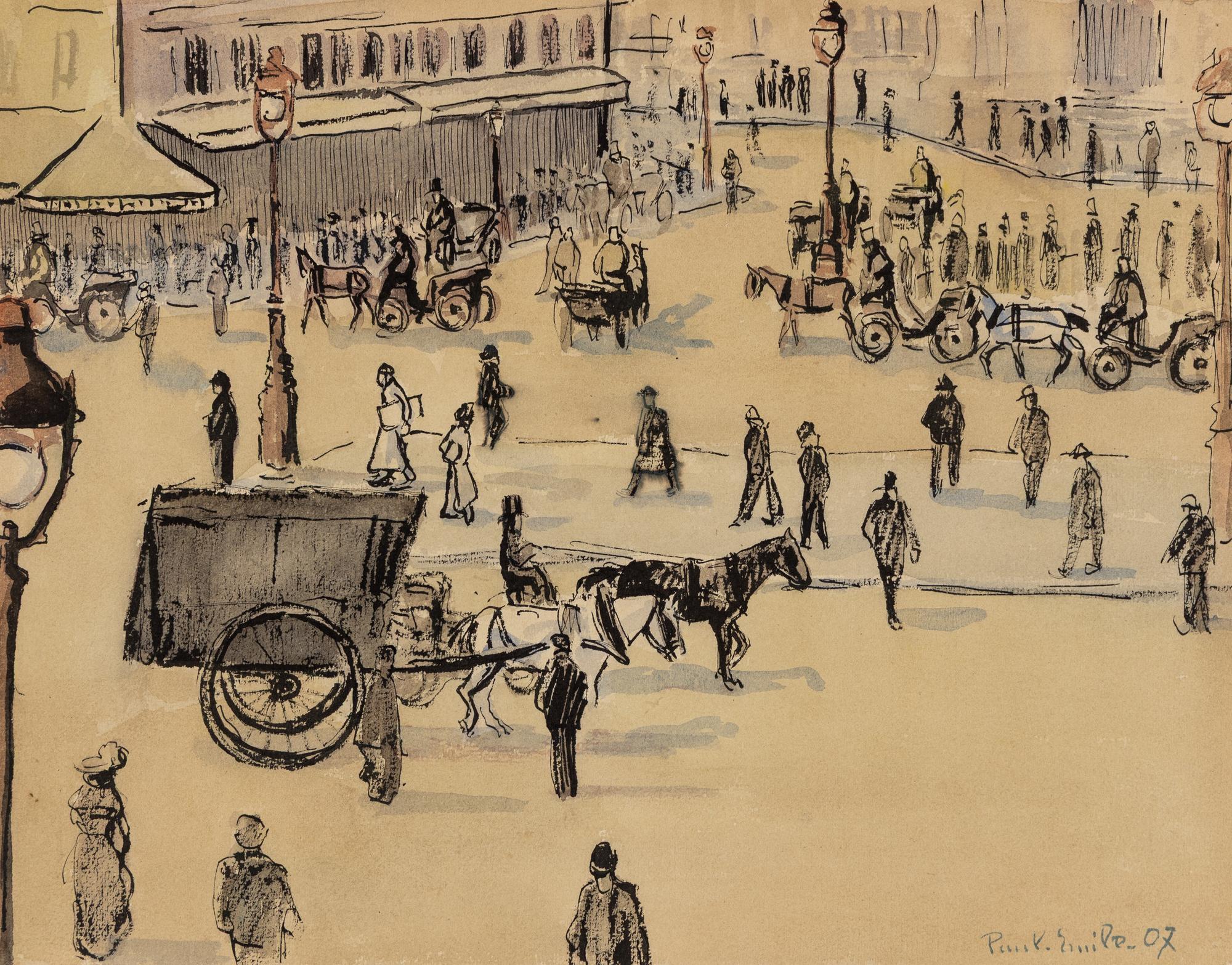 Paul-Émile Pissarro (French, 1884–1972) — Place Parisienne animée, 1907