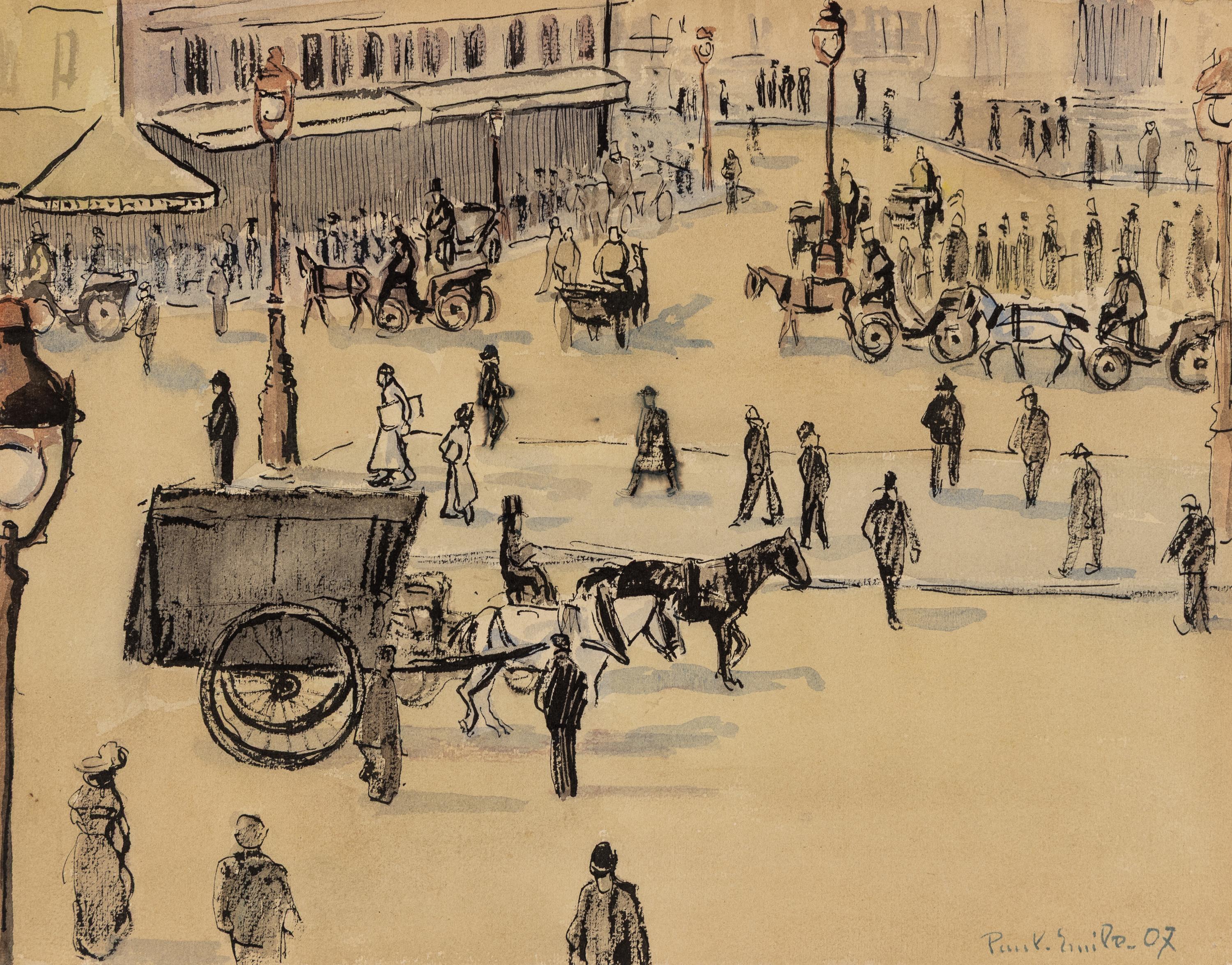 Paul-Émile Pissarro (French, 1884–1972) — Place Parisienne animée, 1907