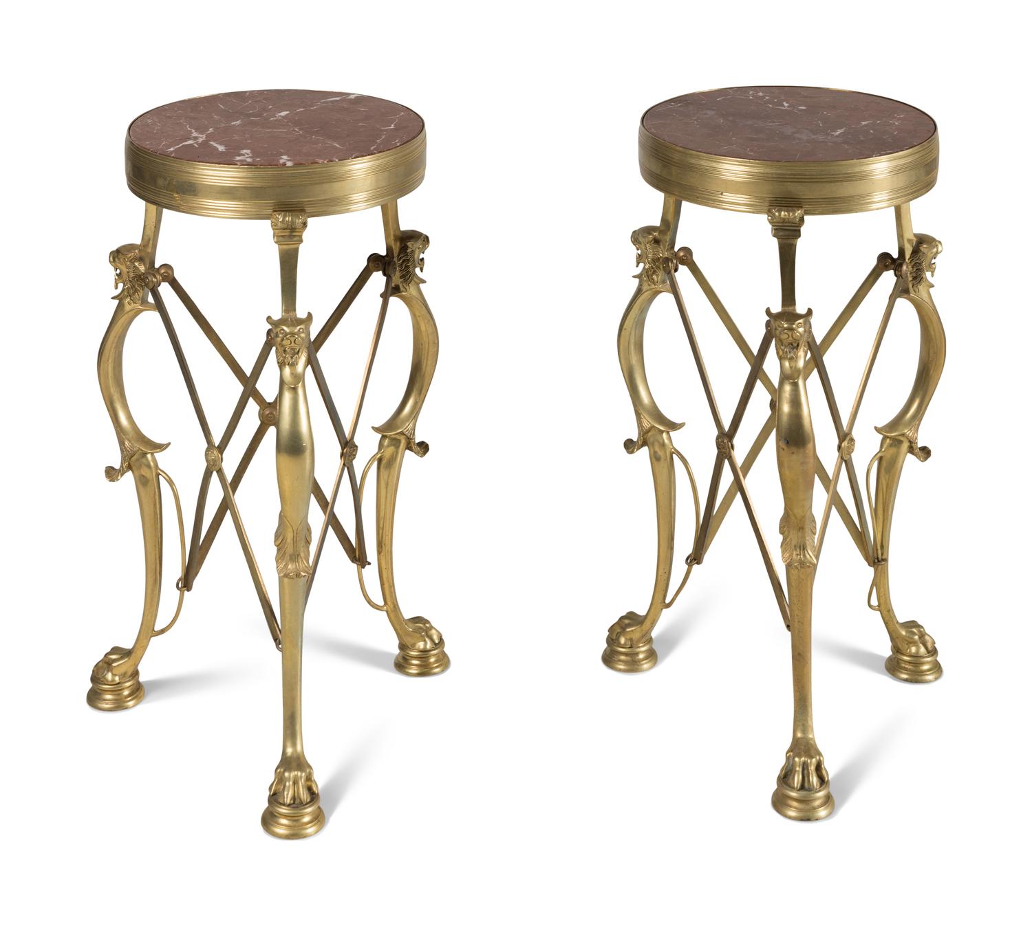 A Pair of Neoclassical Style Gilt Bronze and Marble Side Tables