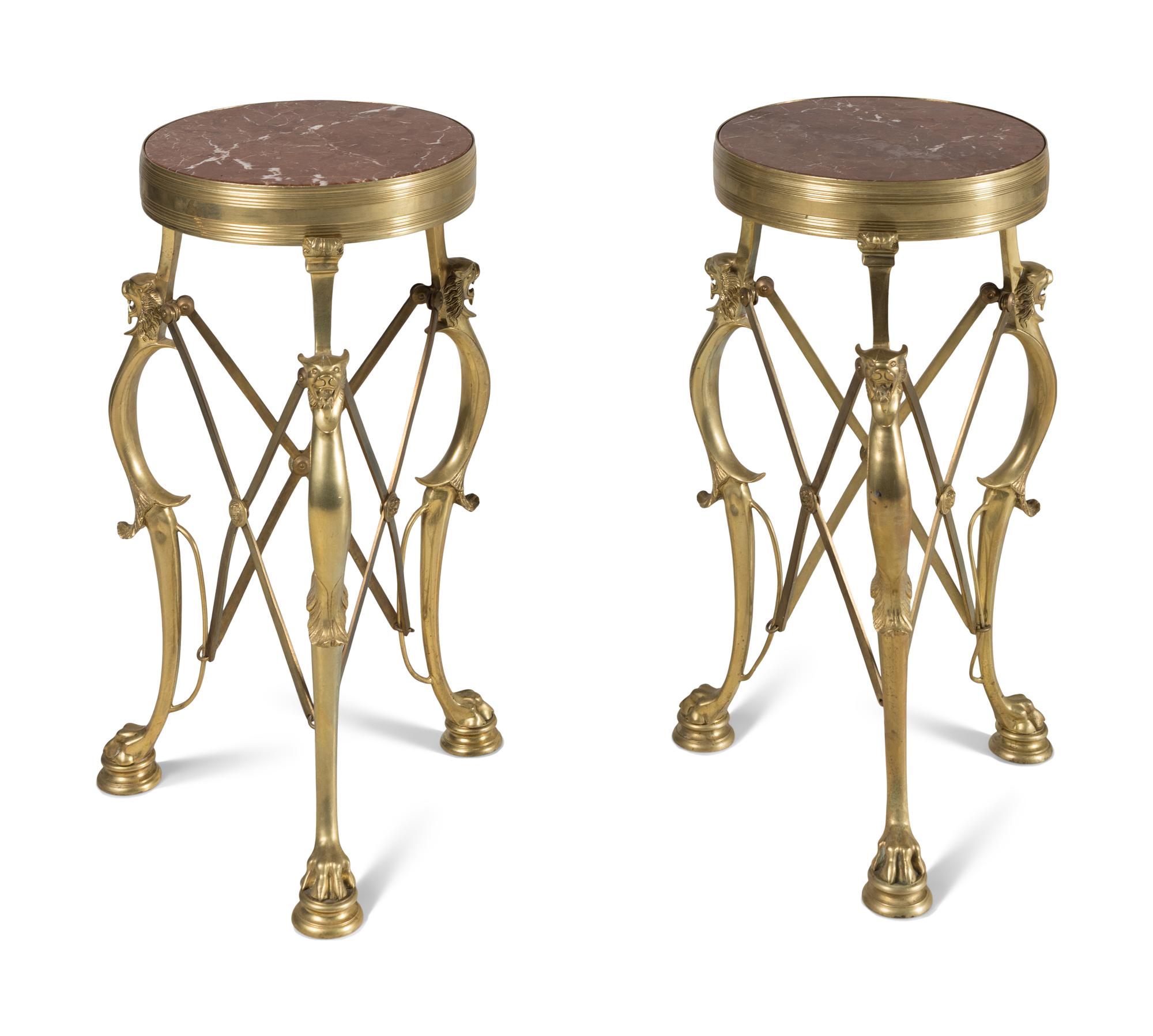 A Pair of Neoclassical Style Gilt Bronze and Marble Side Tables