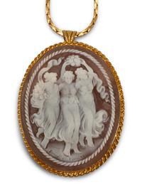 Three Italian Carved Cameos with Silver-Gilt Mounts
