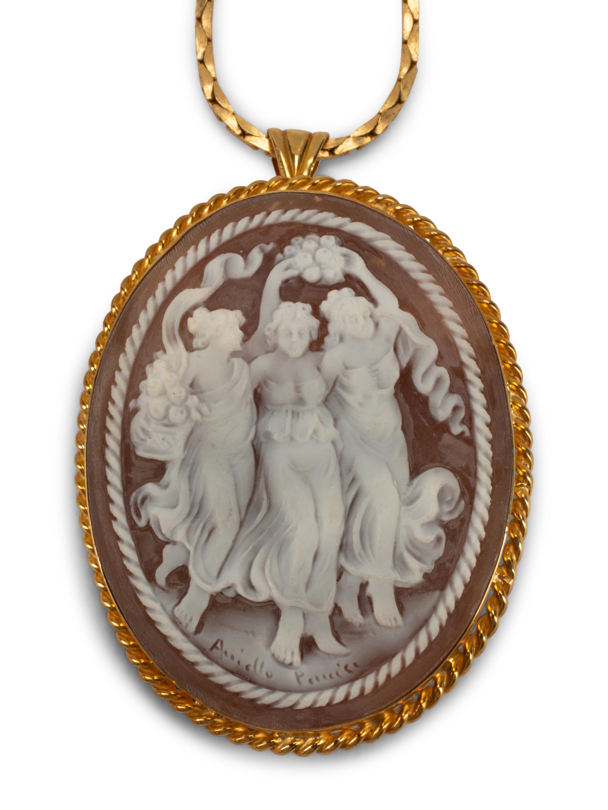 Three Italian Carved Cameos with Silver-Gilt Mounts