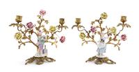 A Pair of Meissen Porcelain and Gilt Bronze Figural Candelabra Height 12 inches. — PORCELAIN FIGURES 18TH CENTURY