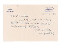 GANDHI, Mohandas K. (1869-1948). Autograph letter signed (“MK Gandhi”), to Mrs. McMillan Seely. Segaon, 15 February 1940.