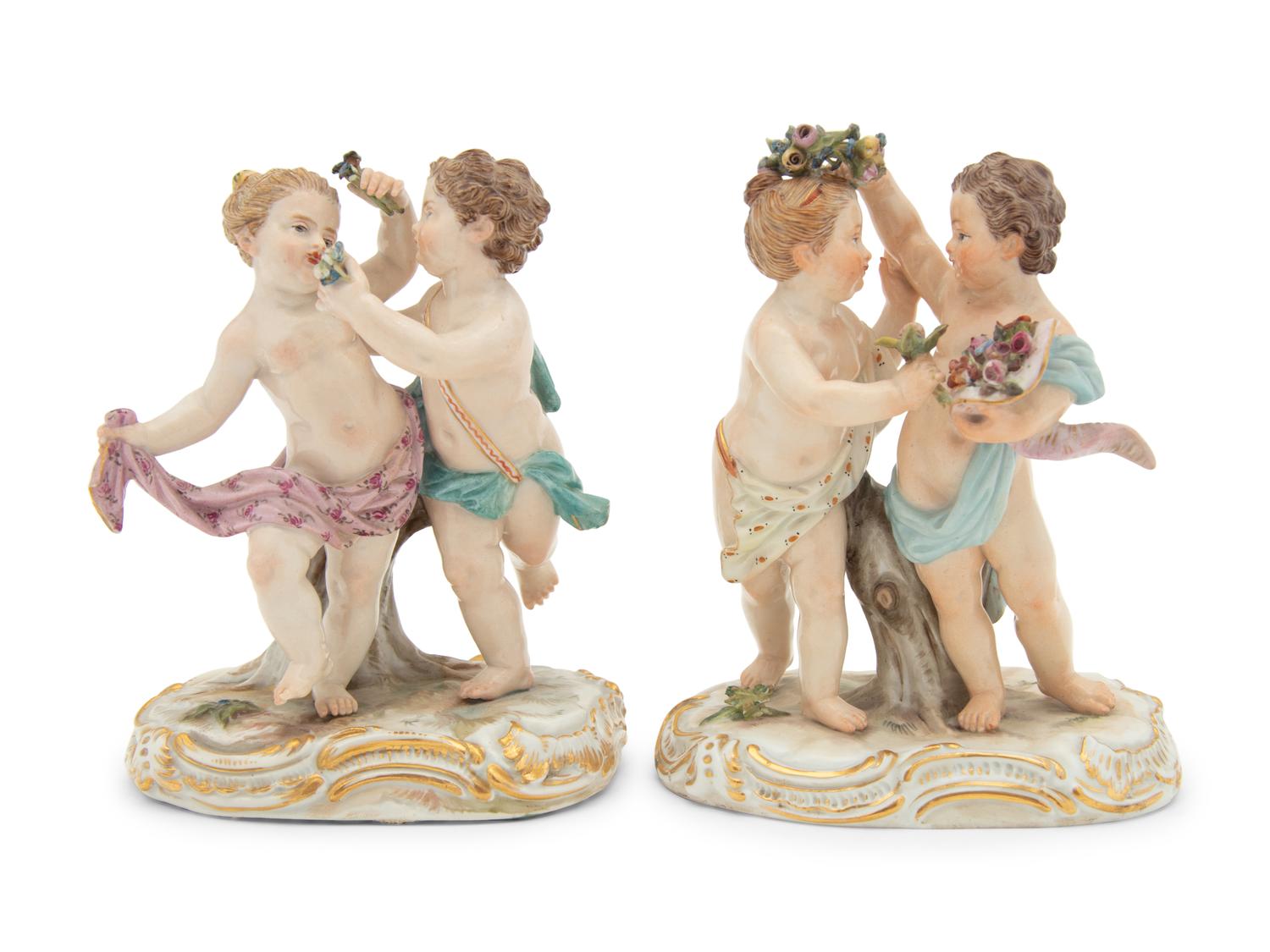 A Pair of Meissen Porcelain Figural Groups