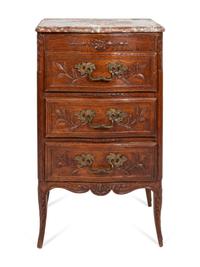 A Louis XV Style Chestnut Marble-Top Side Chest