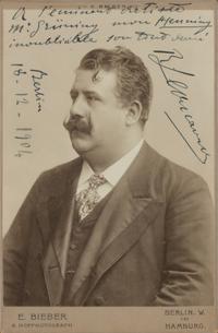 LEONCAVALLO, Ruggiero (1857-1919). Black and white photographic portrait, signed (“R. Leoncavallo”) and additionally inscribed, Berlin, 18 December 1904.
