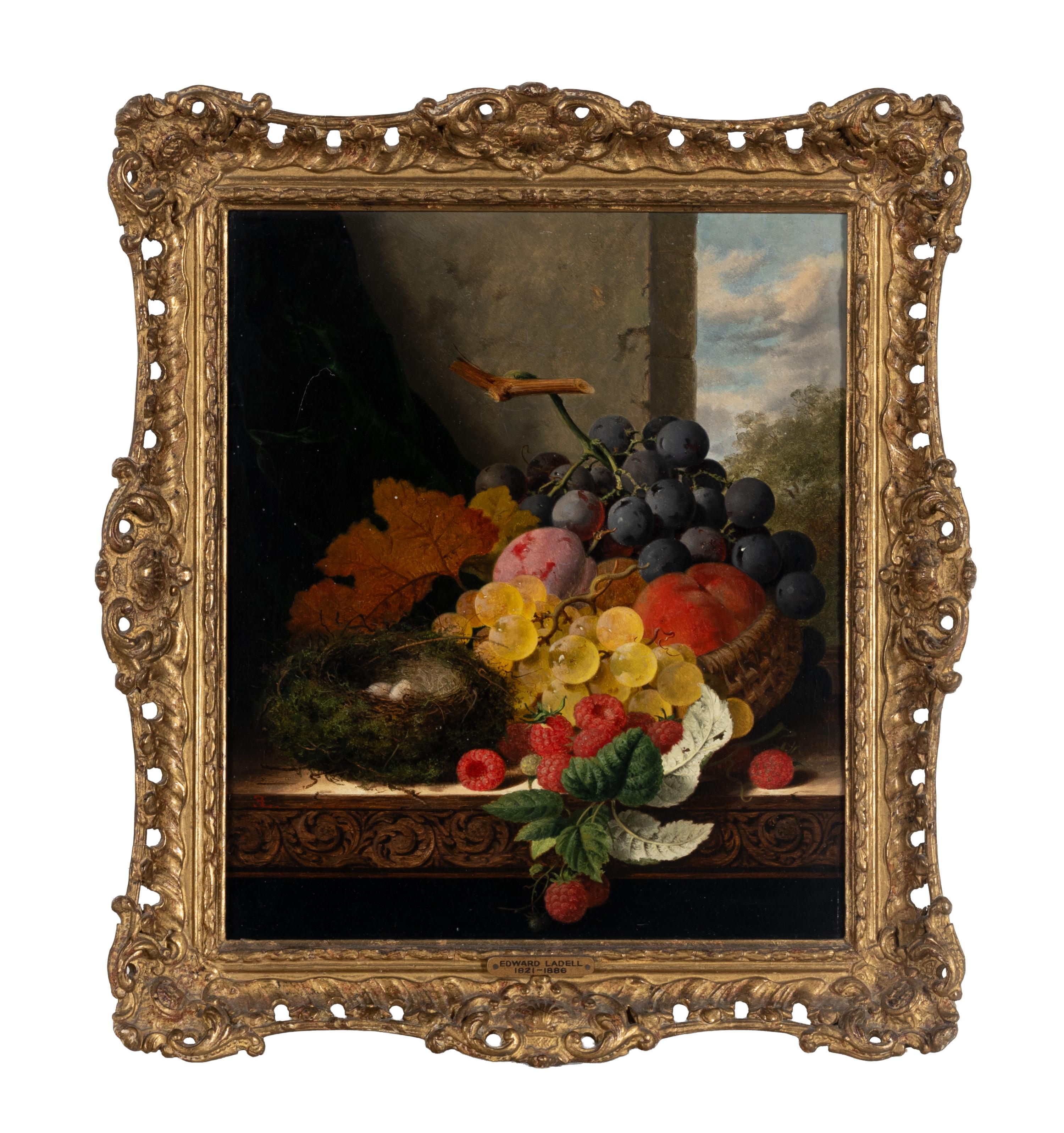 Edward Ladell (British, 1821-1886) — Still Life with Fruit and Birds Nest