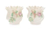 A Pair of Belleek Vases Height 3 1/2 inches. — FOURTH GREEN MARK (1946-1955)