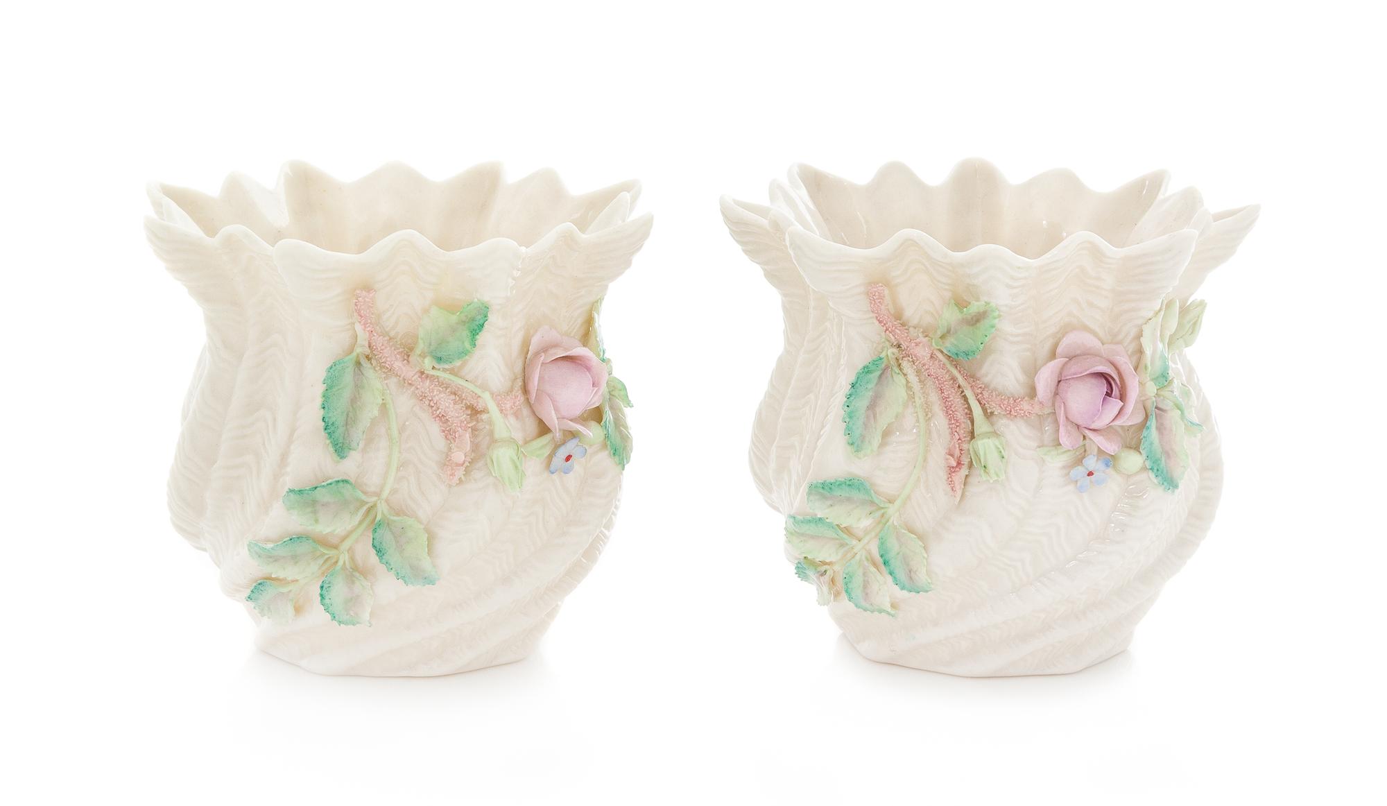 A Pair of Belleek Vases Height 3 1/2 inches. — FOURTH GREEN MARK (1946-1955)
