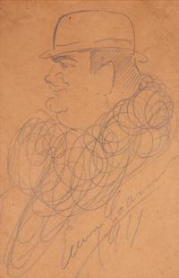 CARUSO, Enrico (1873-1921). Original drawing, profile self portrait caricature, in pencil, signed and dated lower right ("Enrico Caruso 1911").