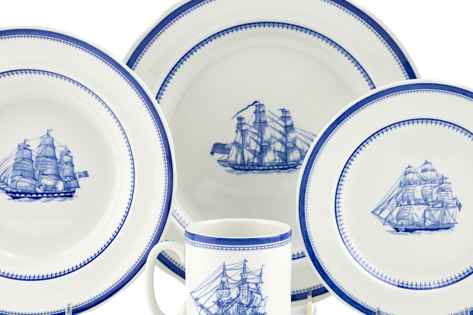 A Spode Porcelain Dinner Service for Twelve in the Blue Clipper Pattern