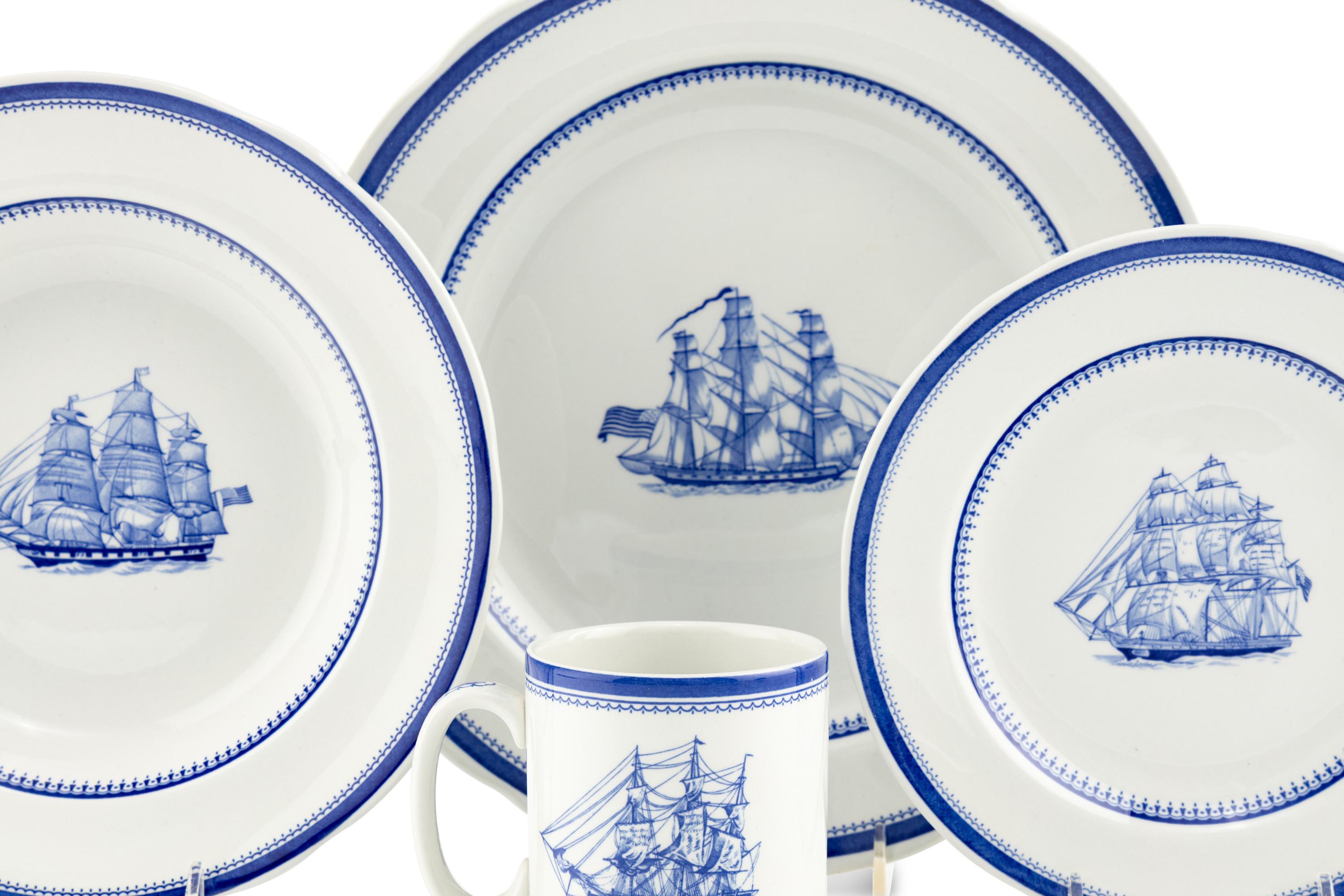 A Spode Porcelain Dinner Service for Twelve in the Blue Clipper Pattern