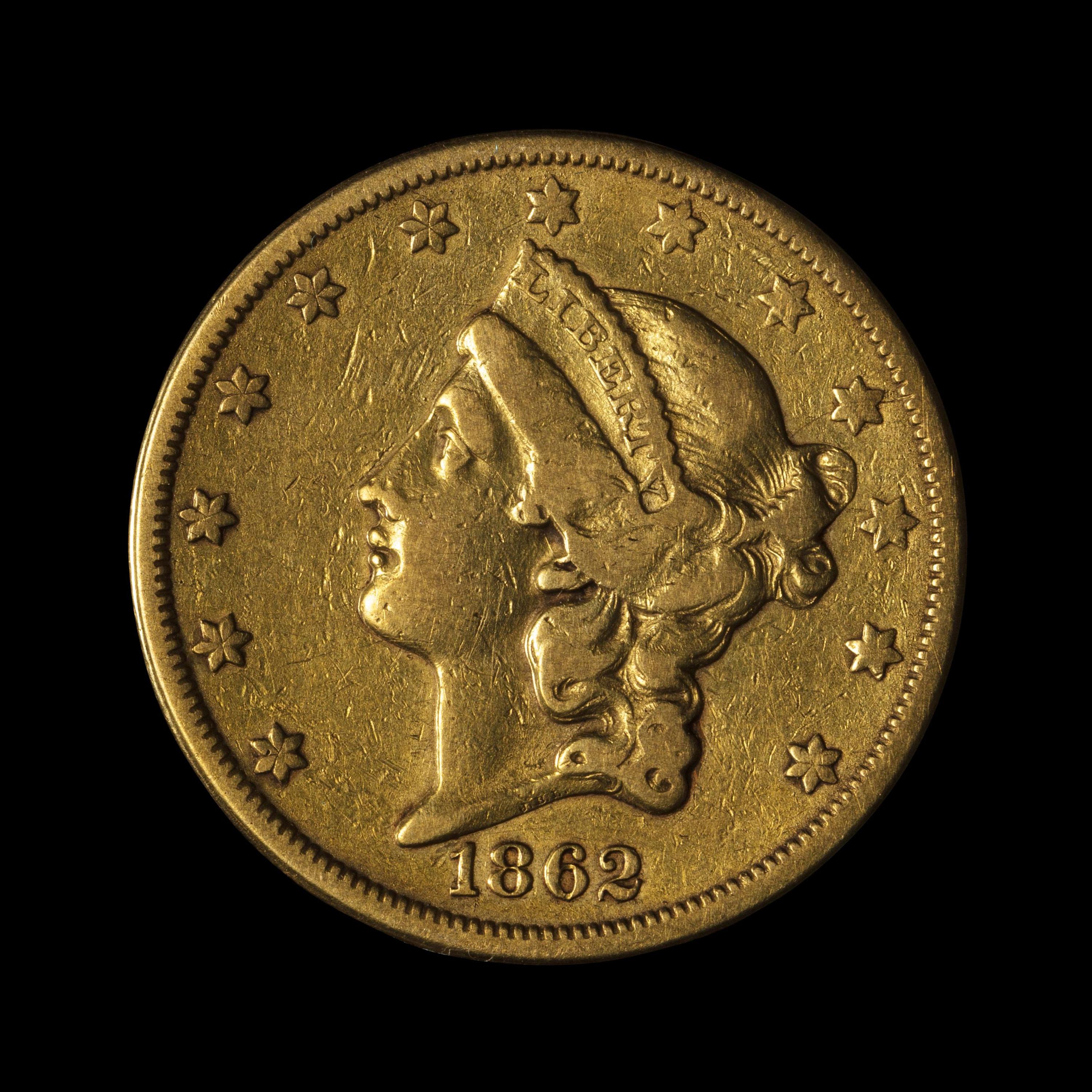 An 1862-S Liberty Head $20 Gold Coin