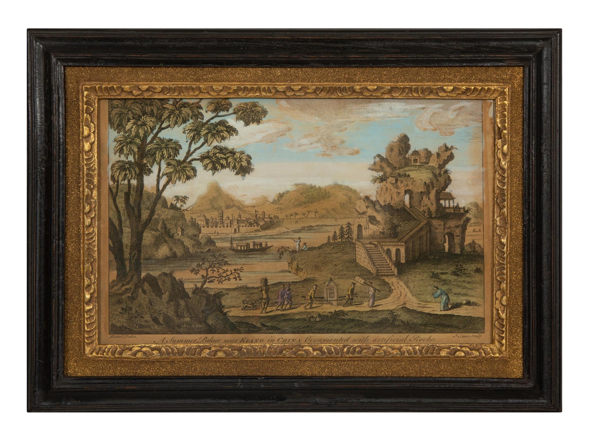 A Set of Five Colored Engravings of Views of China, After Augustin Heckel