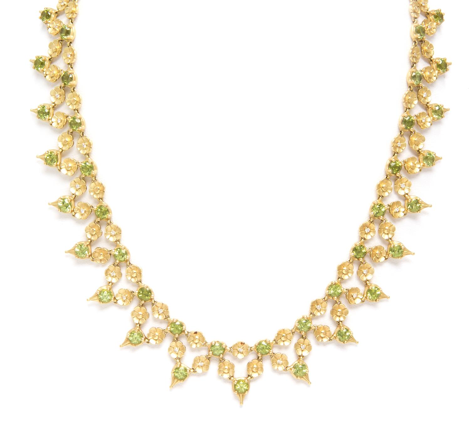 An 18 Karat Yellow Gold, Peridot and Diamond "Floral Lace" Necklace, Paul Morelli, 31.70 dwts.
