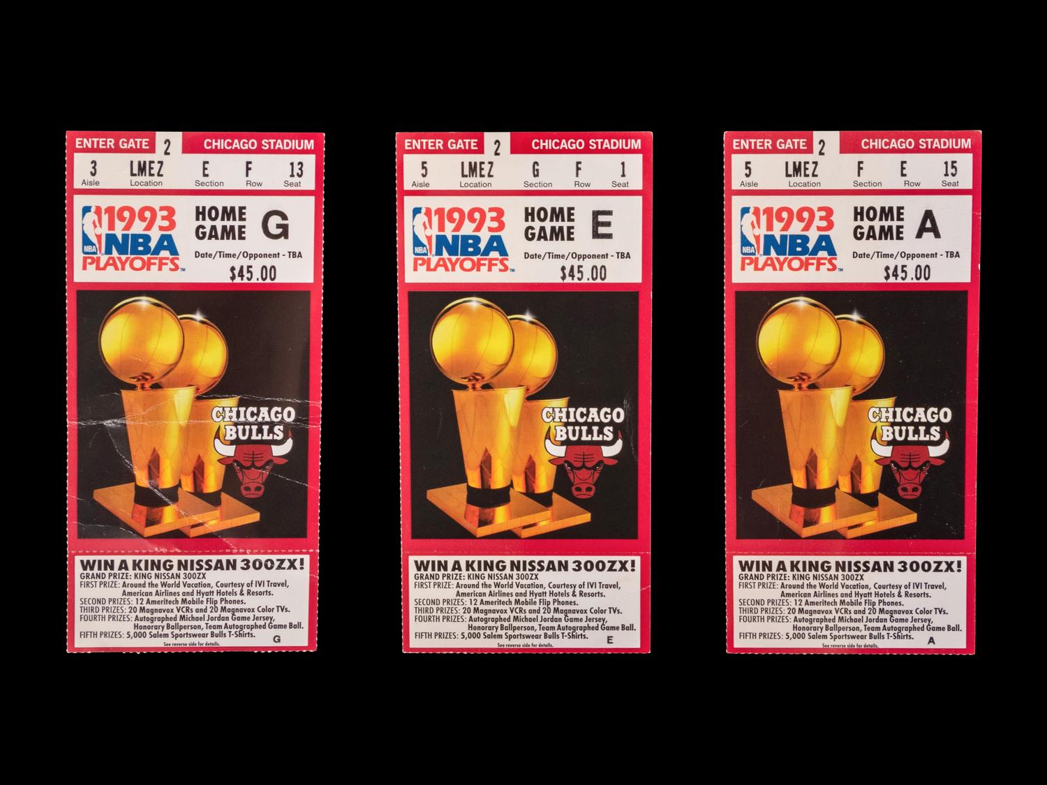 A Group of Three 1993 NBA Playoffs Chicago Bulls Michael Jordan Ticket Stubs,