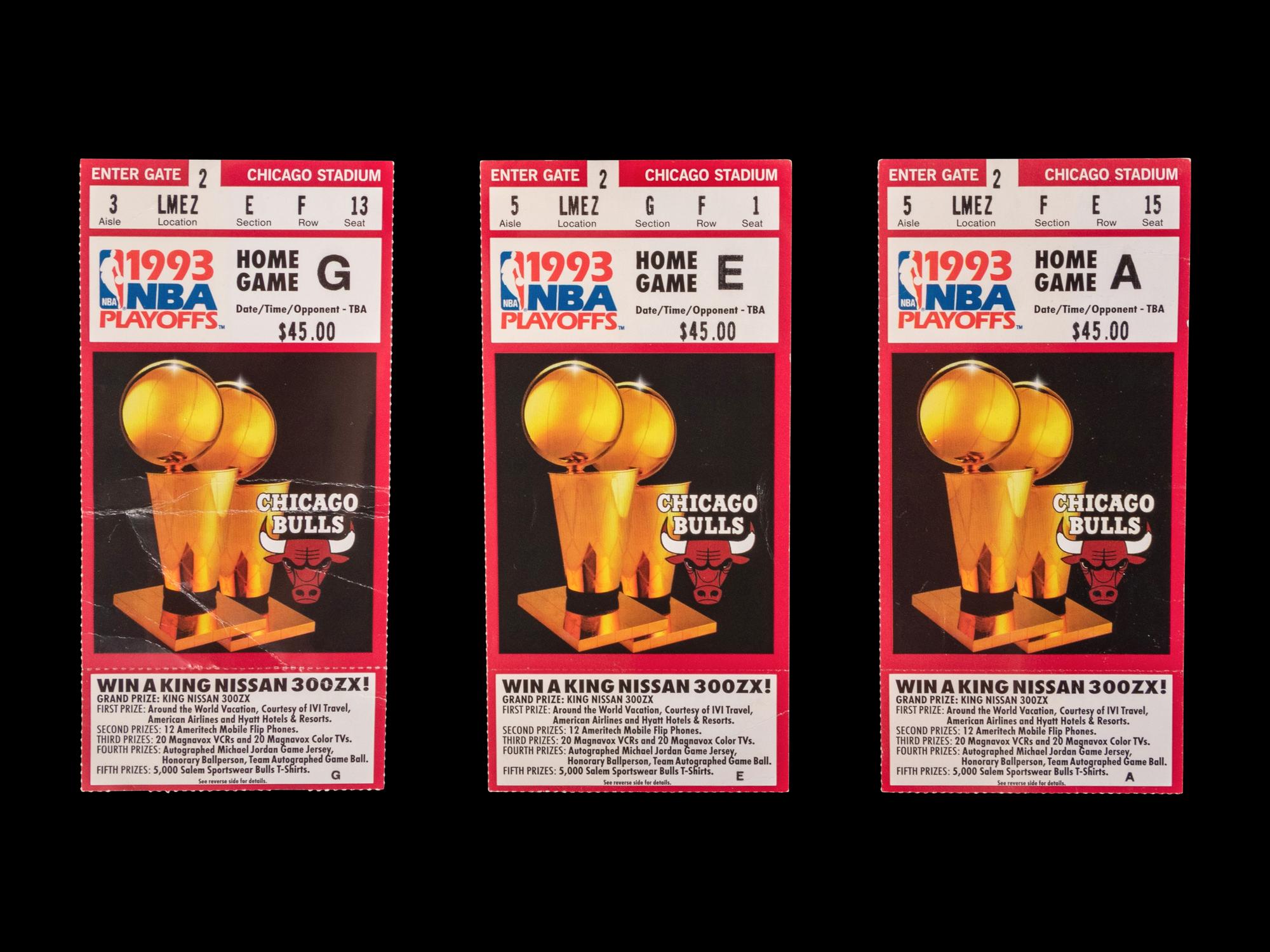 A Group of Three 1993 NBA Playoffs Chicago Bulls Michael Jordan Ticket Stubs,