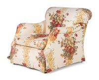 A Pair of Printed Cotton Upholstered Lounge Chairs with Ottoman