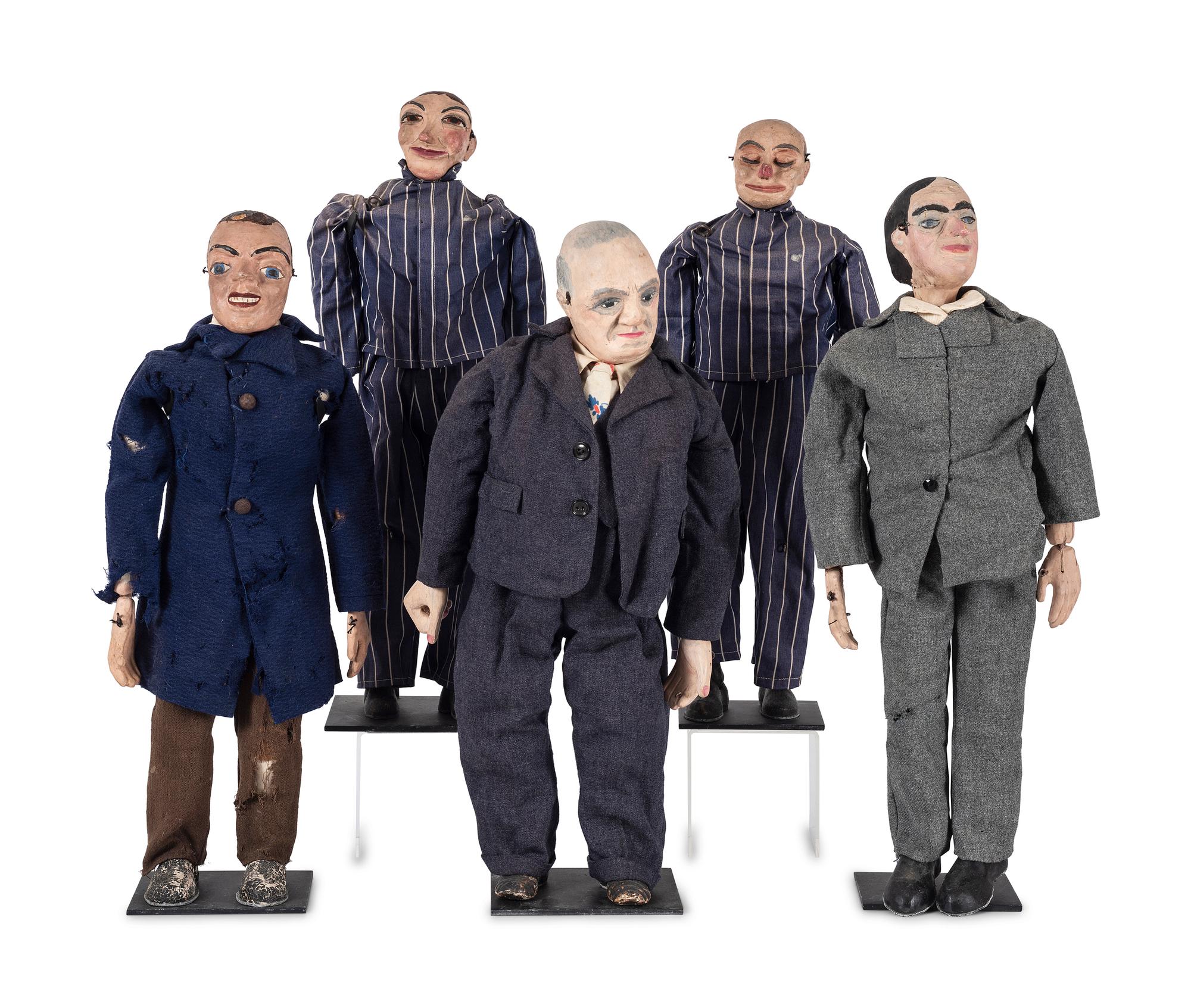 Five Painted Plaster Marionette Puppets
