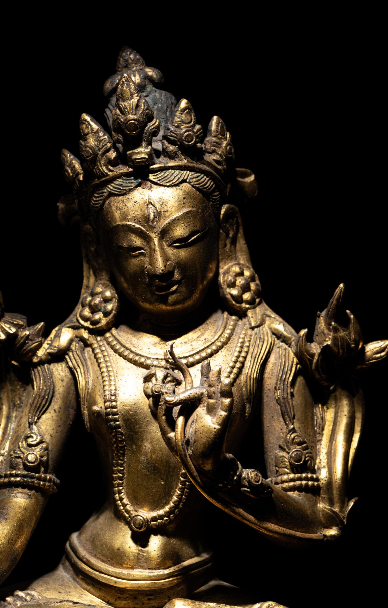 A Sino-Tibetan Gilt Bronze Figure of Tara