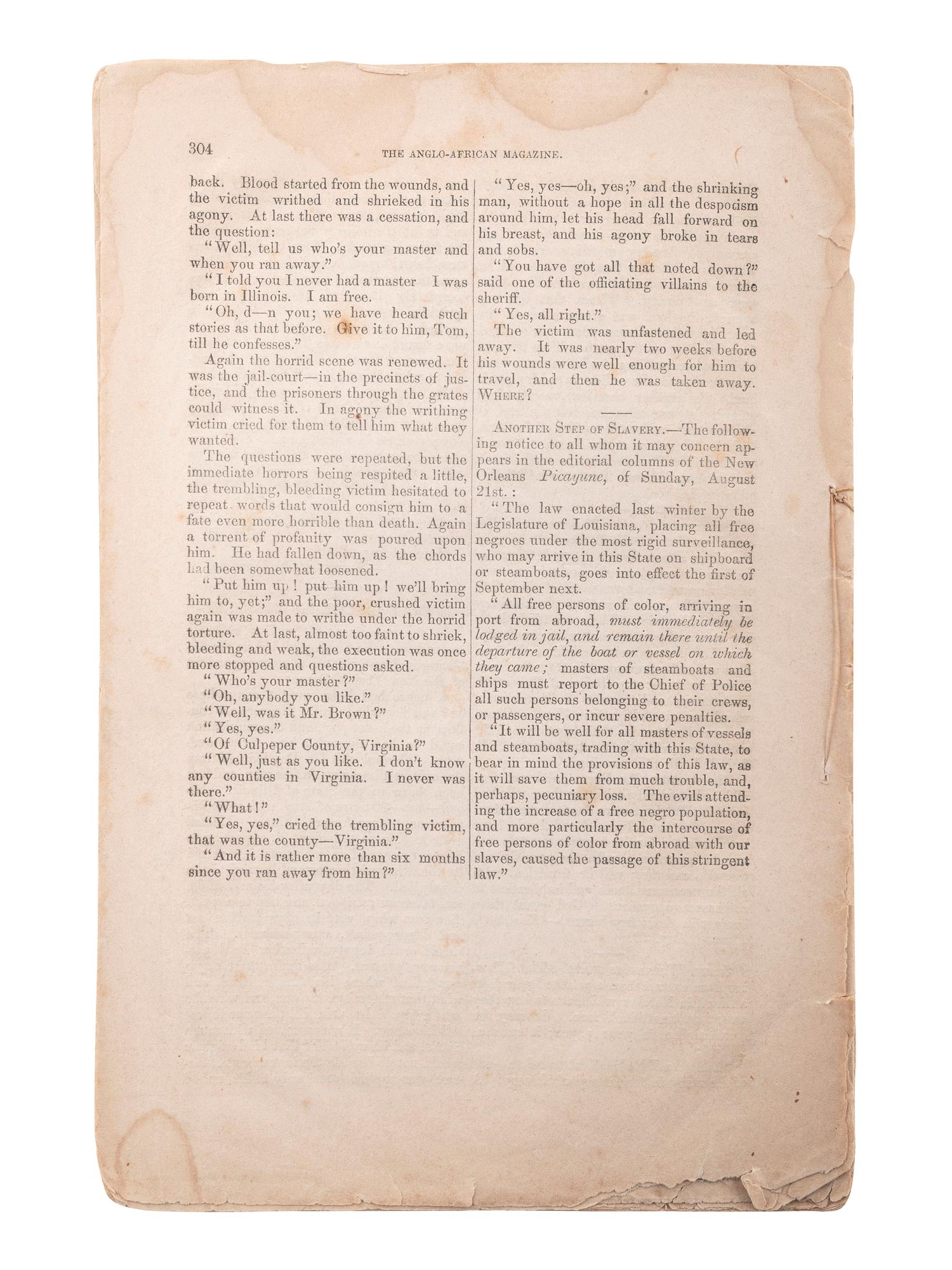 [SLAVERY & ABOLITION]. The Anglo-African Magazine . 2 issues (incomplete run). New York: Thomas Hamilton, 1859.
