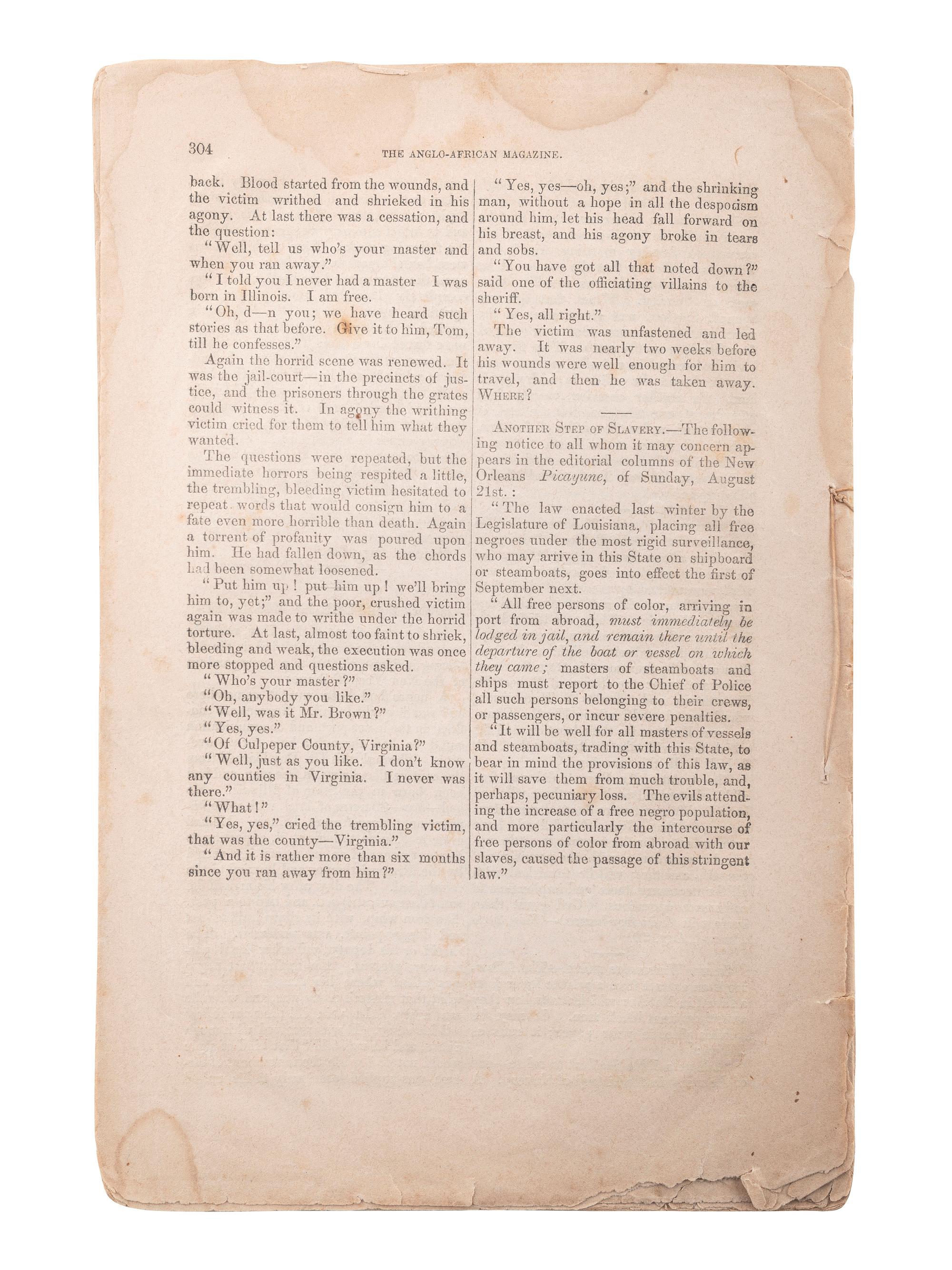 [SLAVERY & ABOLITION]. The Anglo-African Magazine . 2 issues (incomplete run). New York: Thomas Hamilton, 1859.