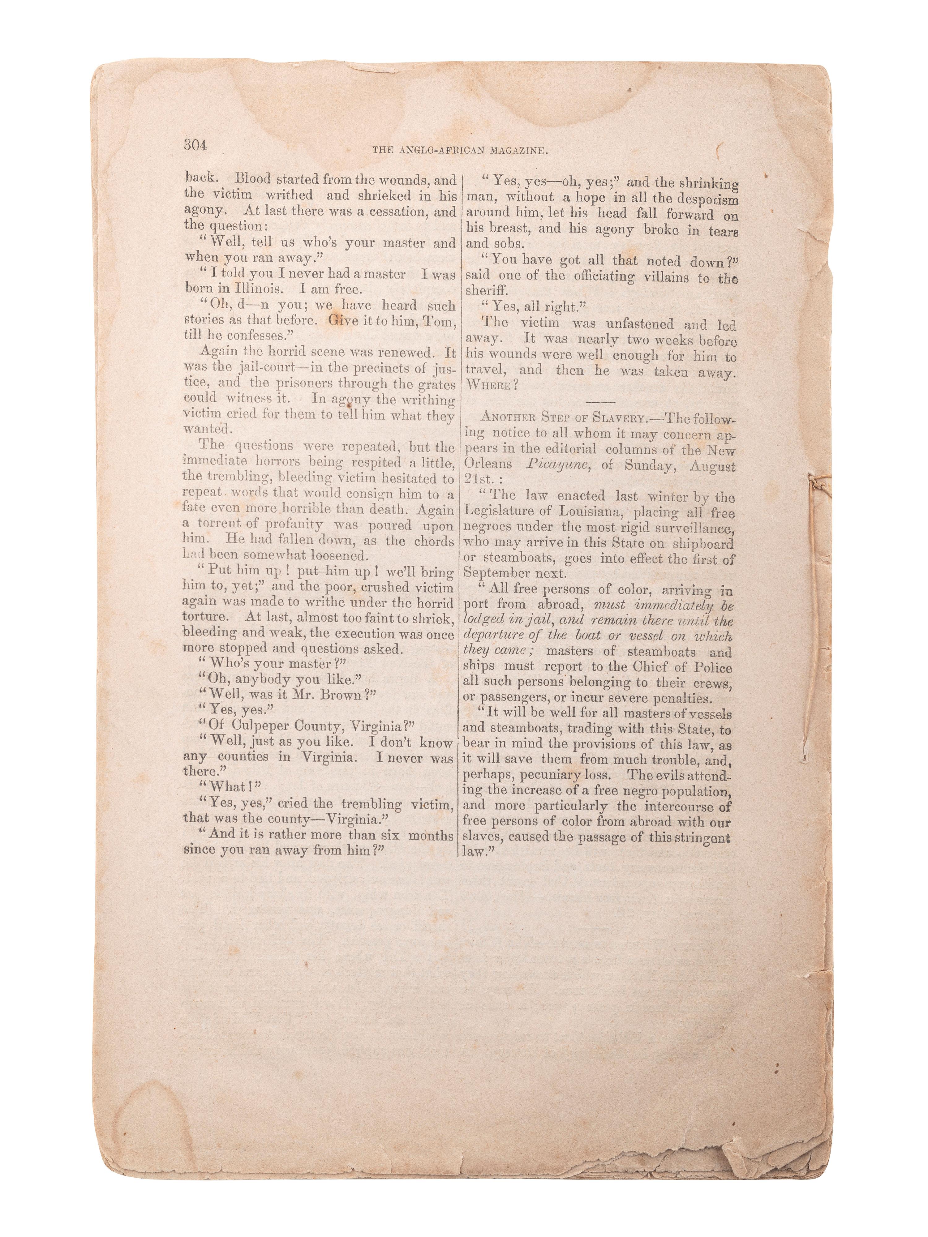 [SLAVERY & ABOLITION]. The Anglo-African Magazine . 2 issues (incomplete run). New York: Thomas Hamilton, 1859.