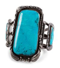 Large Navajo Silver and Turquoise Cuff Bracelet