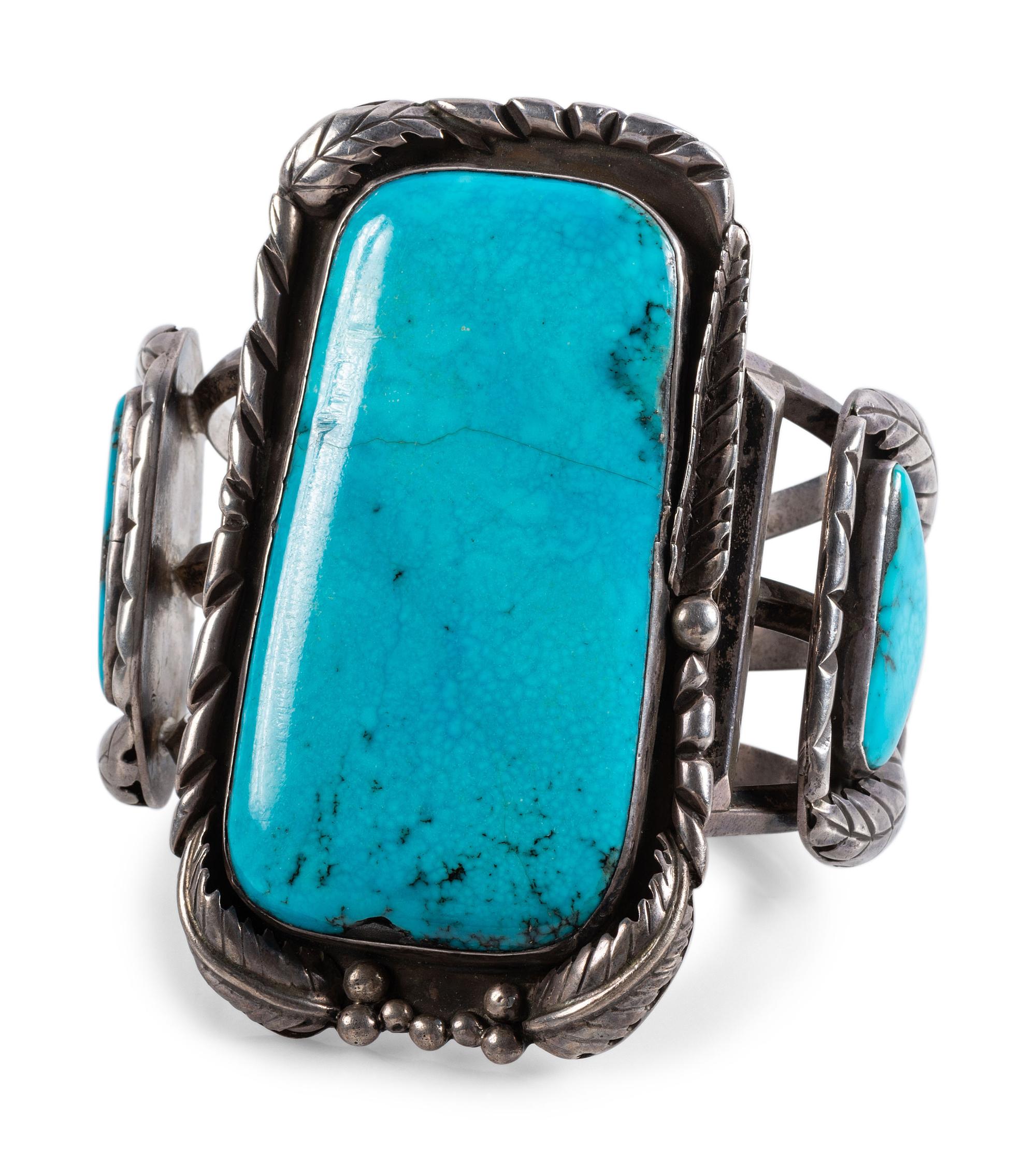 Large Navajo Silver and Turquoise Cuff Bracelet