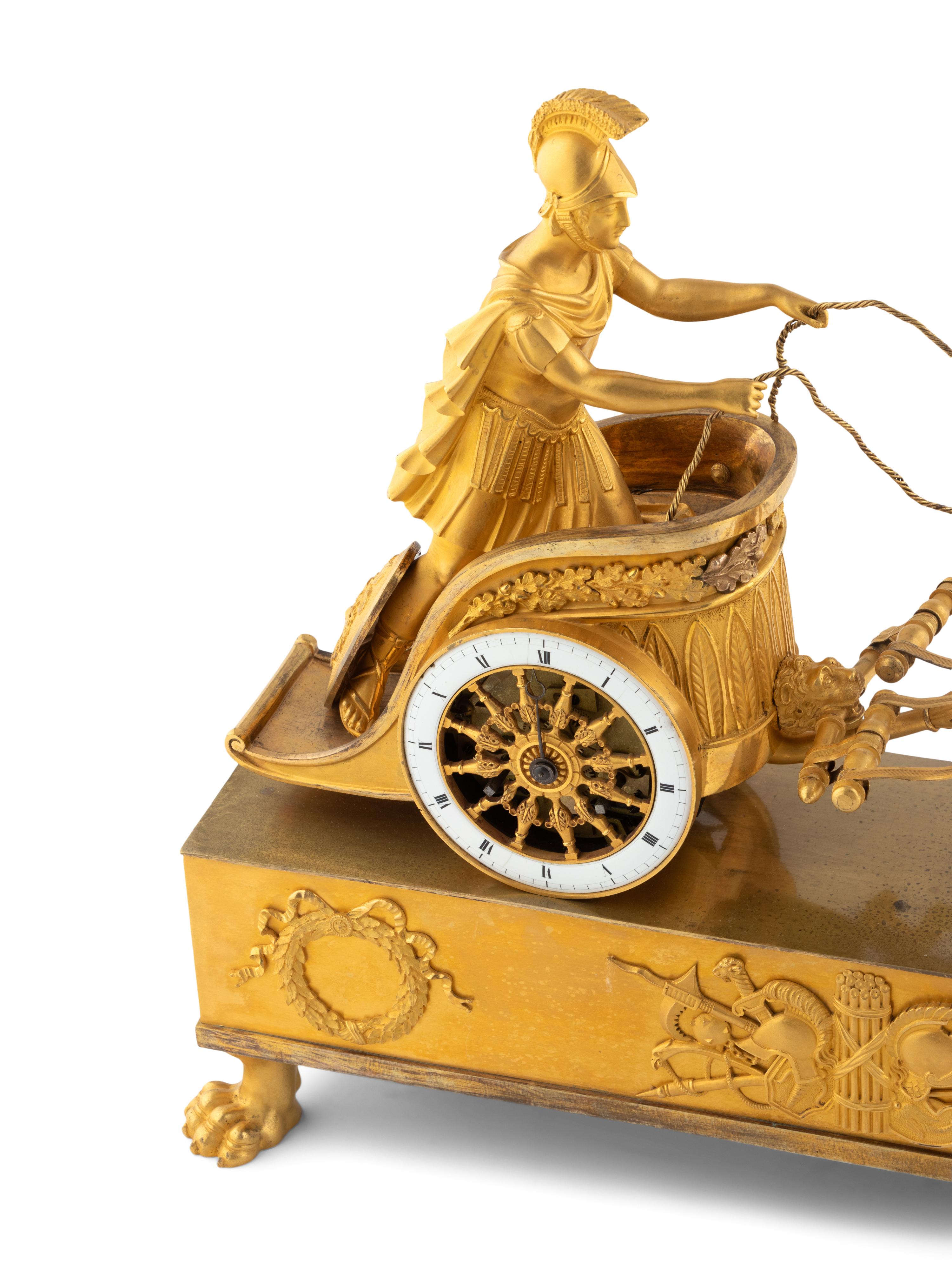 An Empire Gilt Bronze Figural Mantel Clock