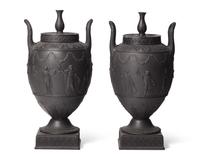 A Pair of Wedgwood Etruria Black Basalt Covered Urns
